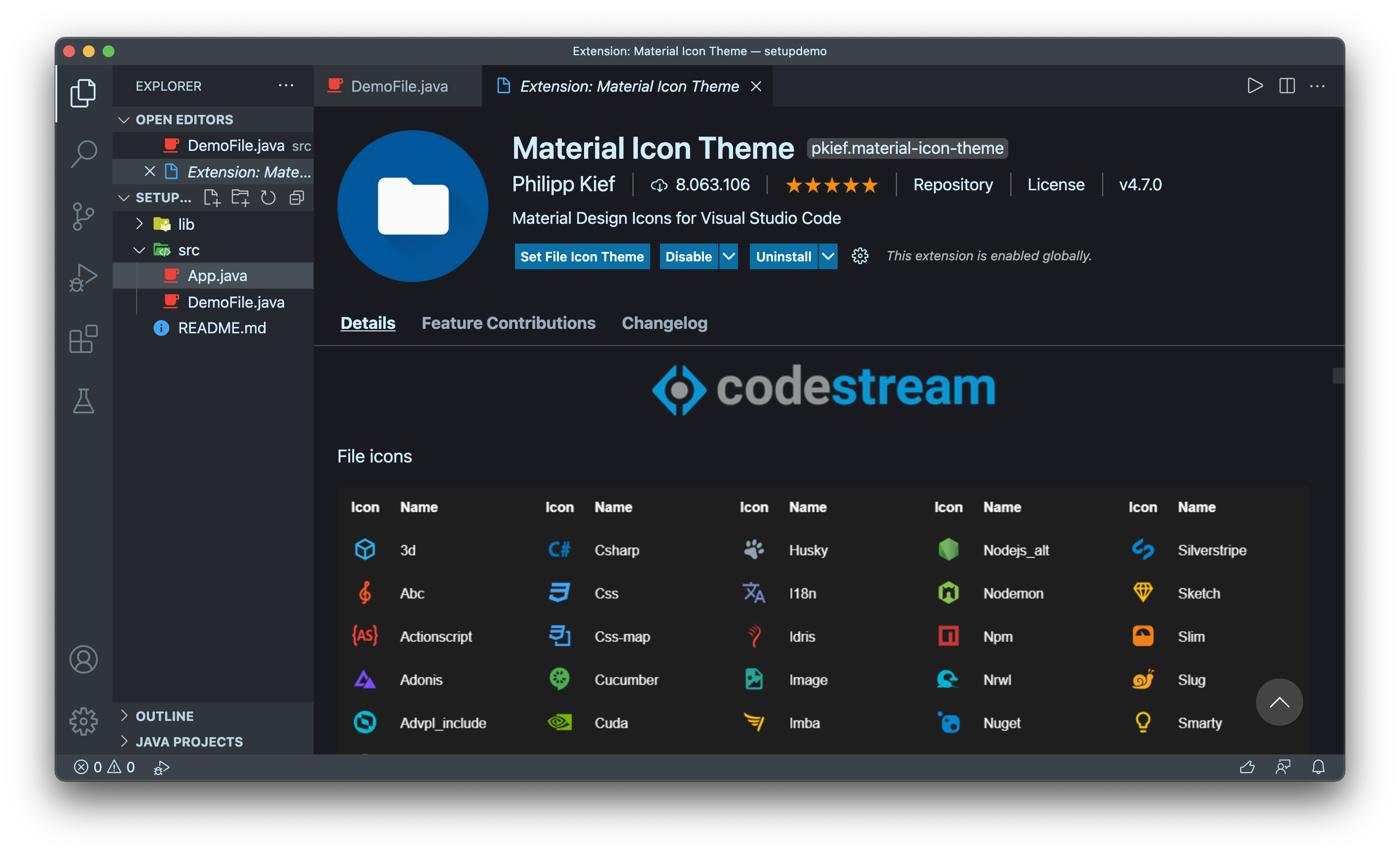 image: VS Code install icon-theme