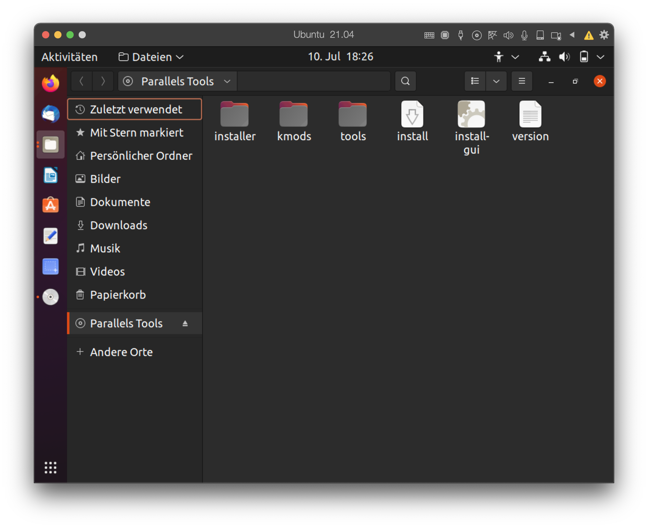 bild: Ubuntu- Dateimanager zeigt Dateien der Parallels-Tools-CD