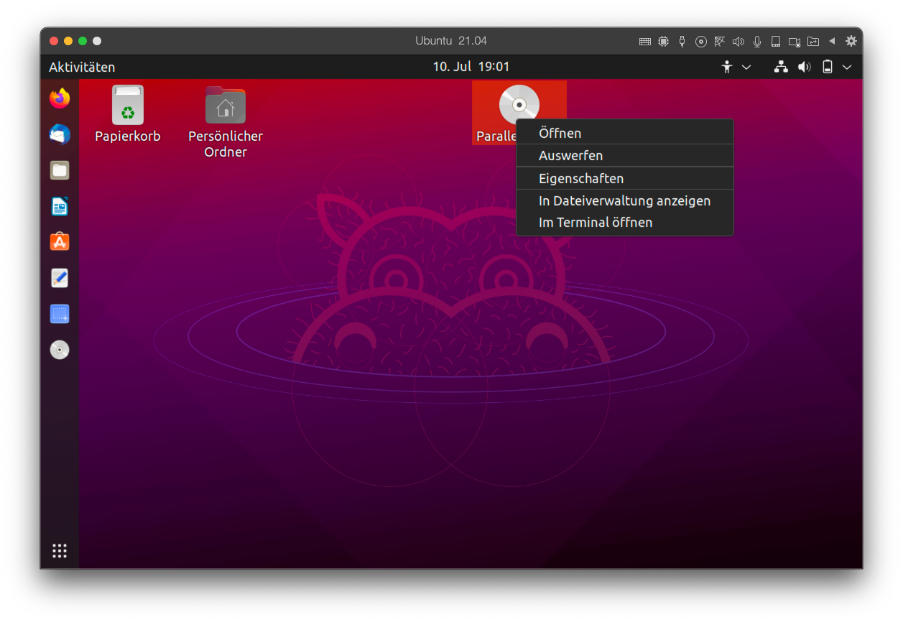 bild: ubuntu-desktop-mit-parallels-tools-cd-und-kontextmenü