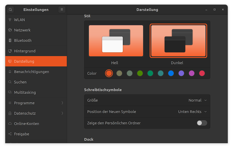 screenshot: ubuntu-akzentfarbe-waehlen