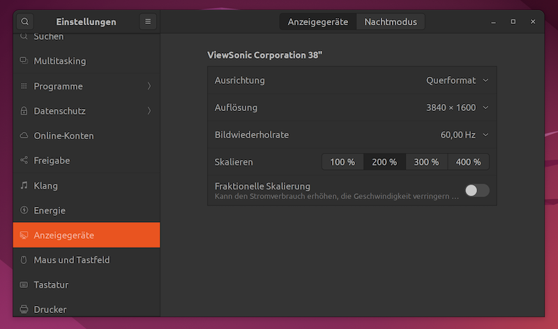 screenshot: Ubuntu-Anzeigeeinstellungen