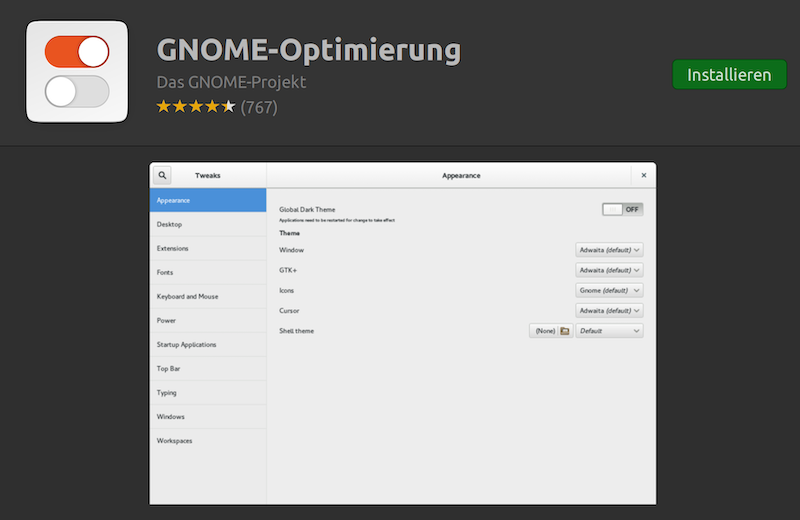 screenshot: Ubuntu-Software-Gnome-Optimierungen