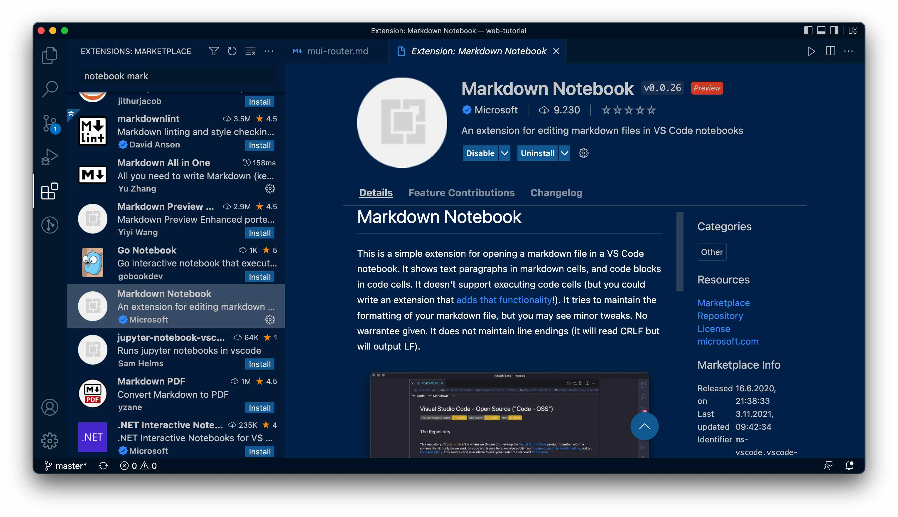 screenshot markdown-notebook extension